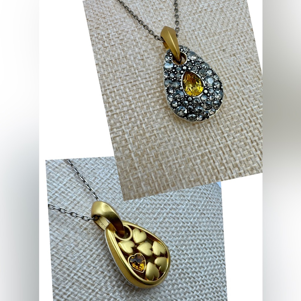 Brighton Mystery Of Love Necklace Reversible Teardrop Two-Tone Topaz Crystals